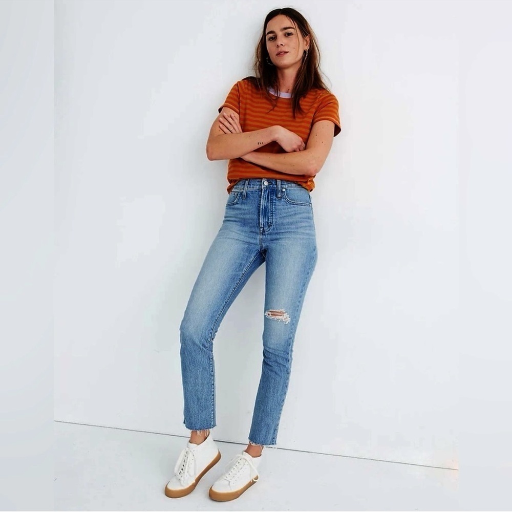 Madewell Jeans The Perfect Vintage Straight High Rise Distressed Raw Hem Blue 26
